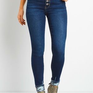 KanCan high rise destructed hem button fly skinny